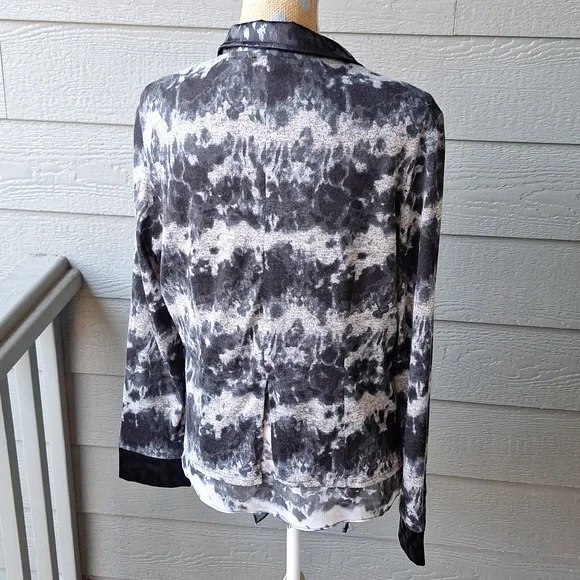 Vintage Y2K Alberto Makali Mixed Print Asymmetrical Hem Collared Cardi Blouse - Picture 4 of 7